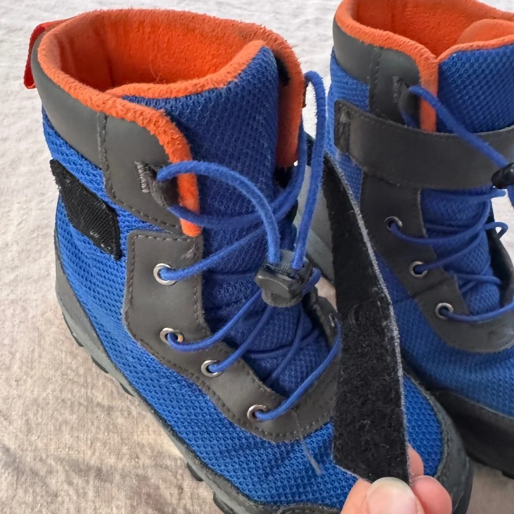 Columbia Waterproof Snow Boots Kids 1 Blue Grey Techlite Omni-Grip Winter Hiking
